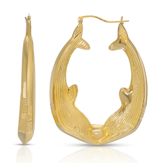 2 1/2” 10K Gold Dolphin Hoop Earrings