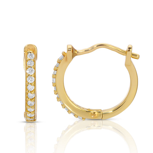 14K Gold 11.5 mm Diamond Hinged Huggie Earrings