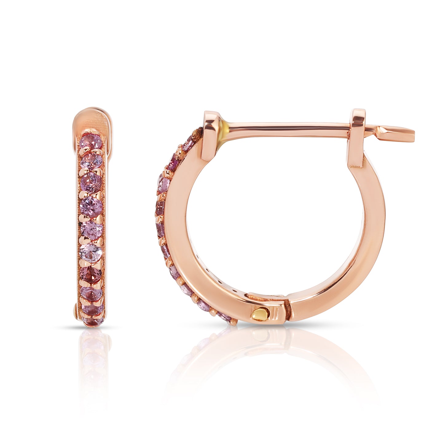 11.5mm 14K Rose Gold Pink Sapphire Huggie Earrings
