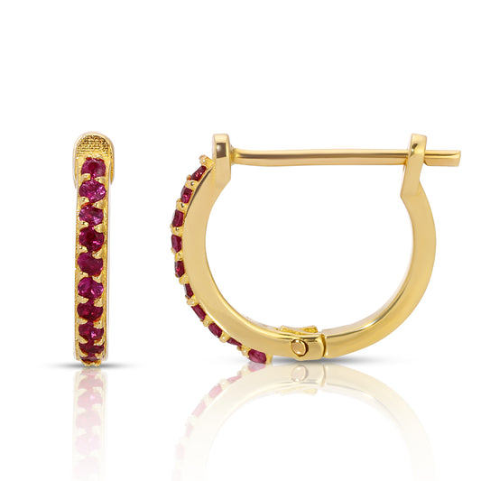 11.5mm Ruby 14K Gold Huggie Earrings