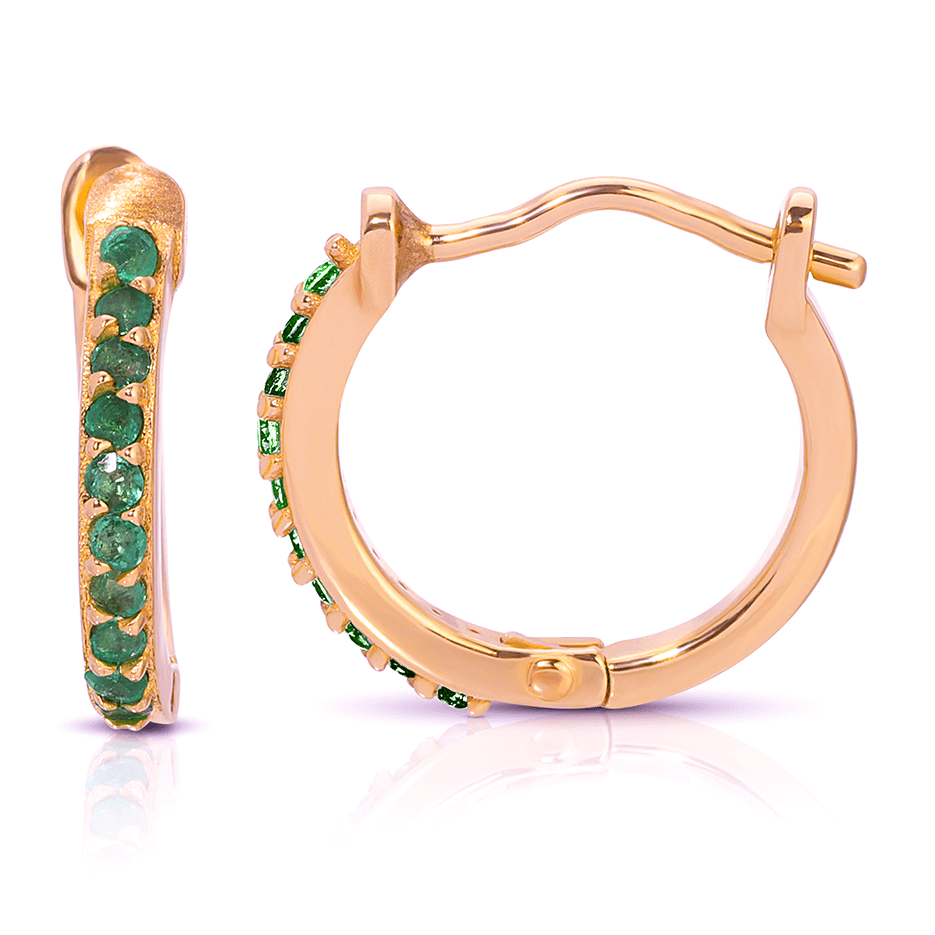 11.5mm 14K Gold Emerald Huggie Earrings