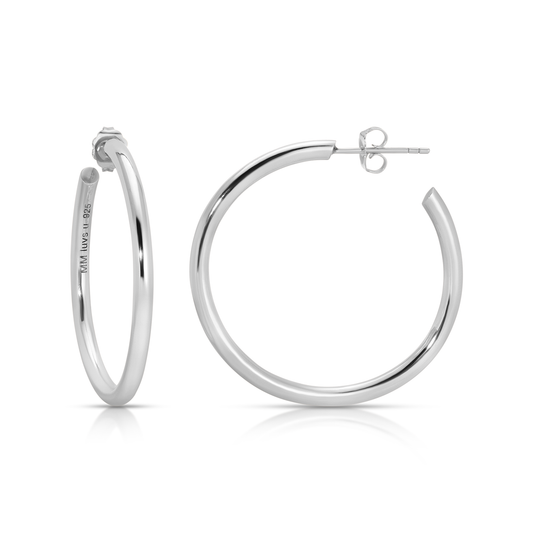 1 1/2” 3mm Sterling Silver Hoop Earrings