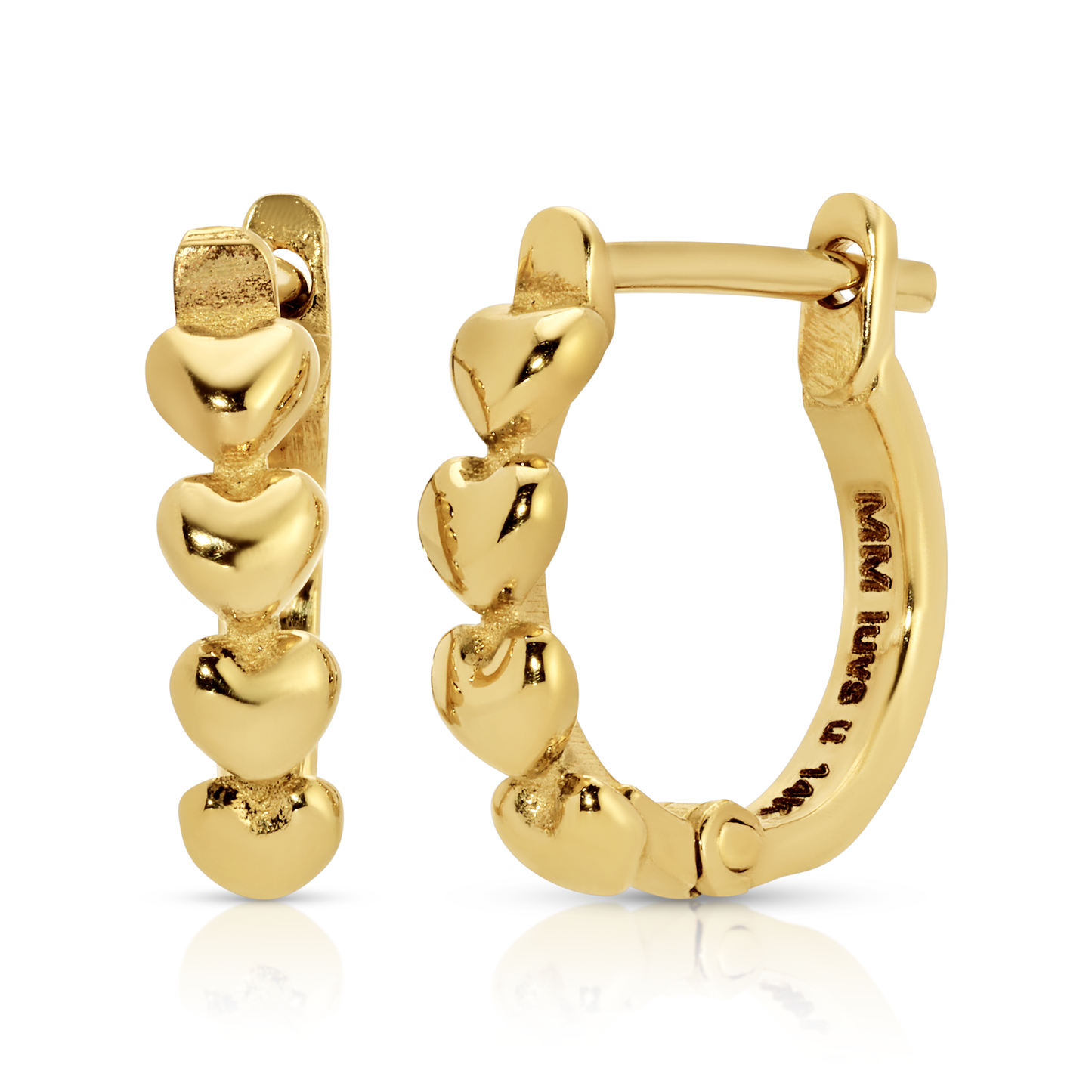 14K Solid Gold Heart Huggie Earrings