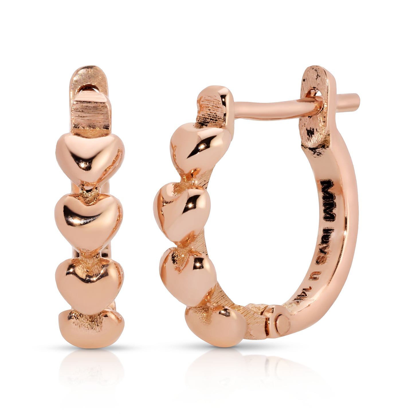 14K Solid Gold Heart Huggie Earrings