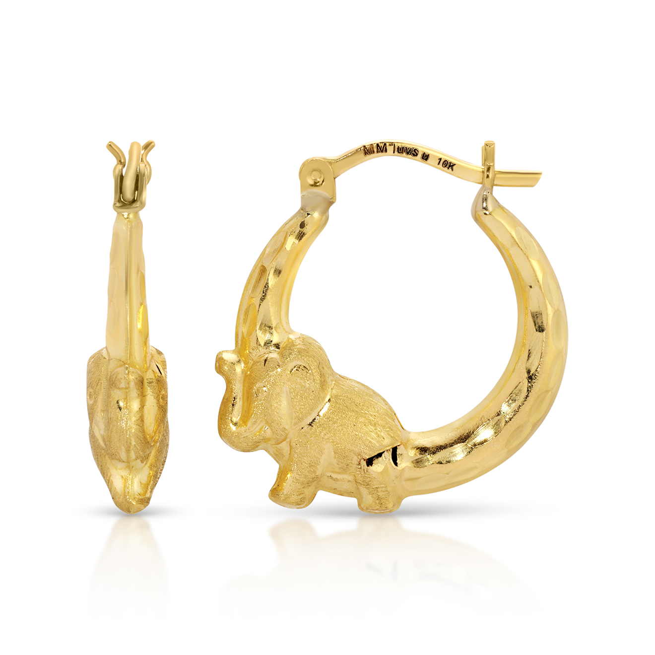 3/4" 10K Gold Elephant Hoop Earrings