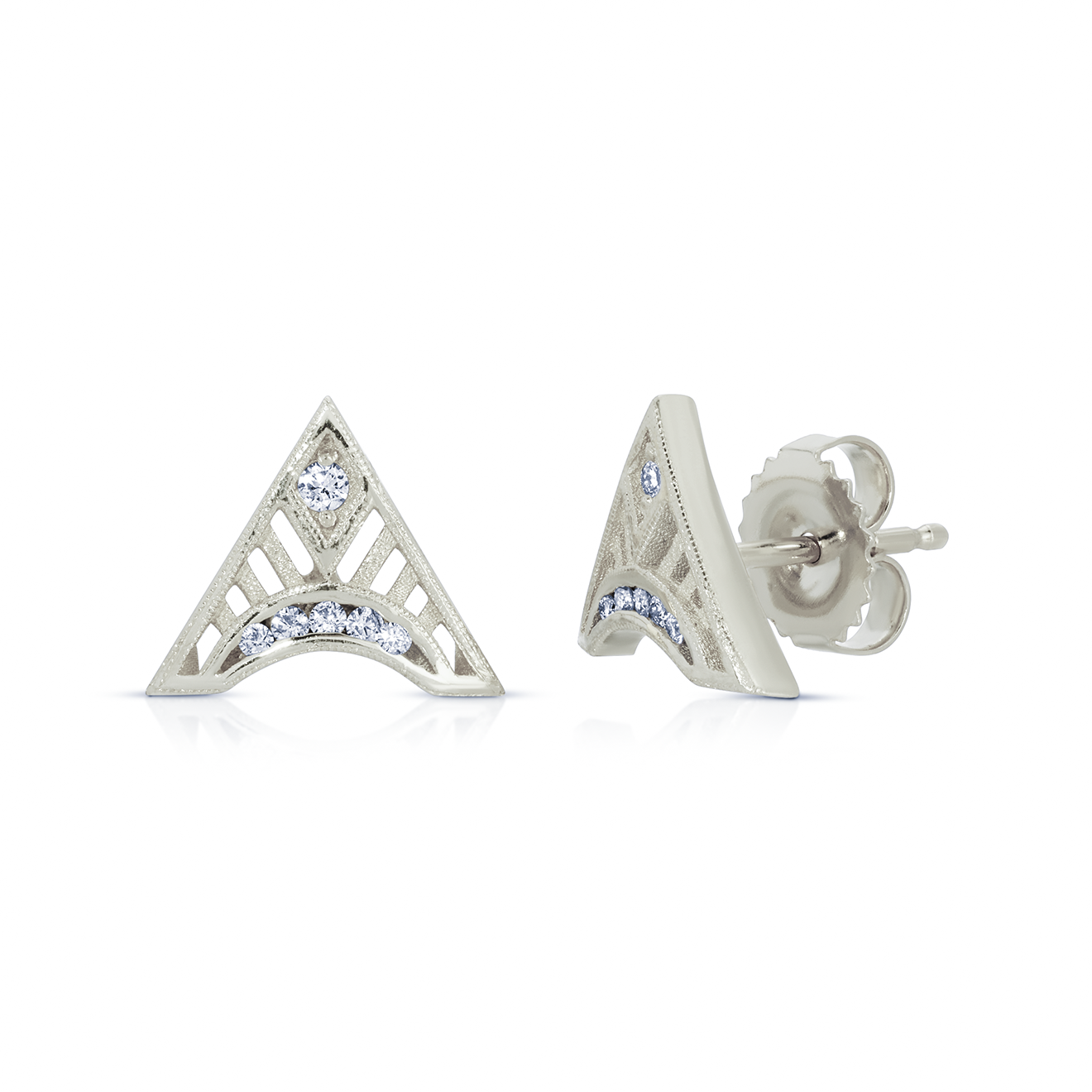 Diamond Trinity Triangle Stud Earrings