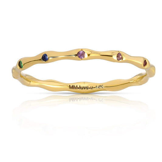 14K Ruby, Sapphire, Emerald & Amethyst Bamboo Ring