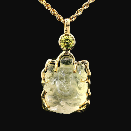 Libyan Desert Glass and Yellow Sapphire Ganesha Pendant