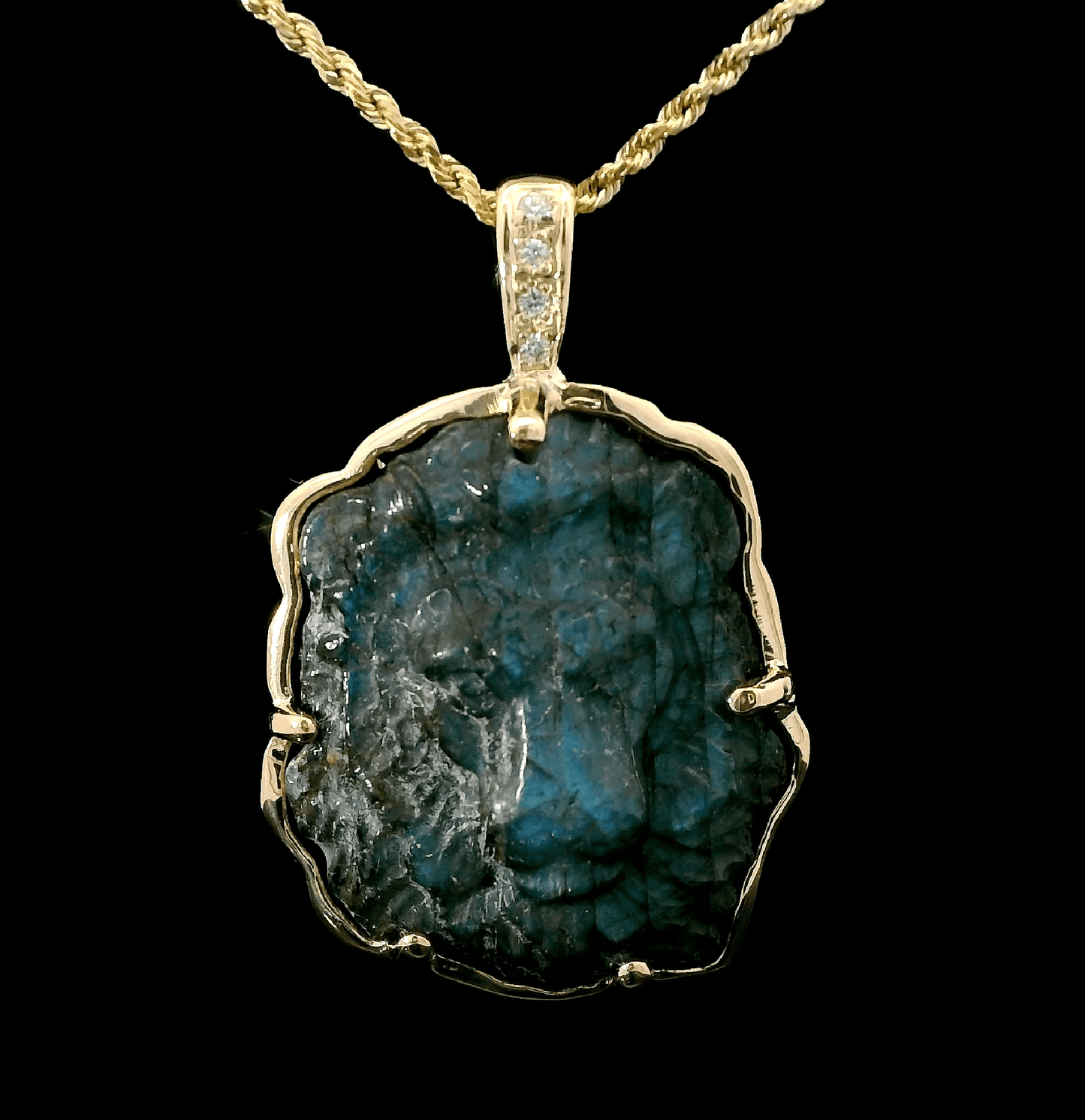 Leo Labradorite Charm in 14K Gold with Diamond Bail
