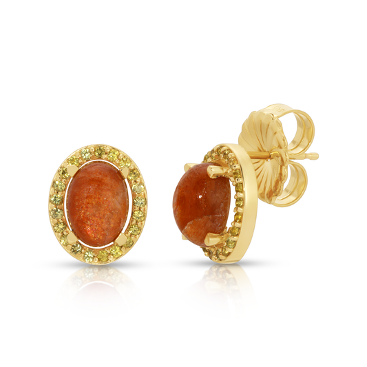 Sunstone & Yellow Sapphire Halo Studs