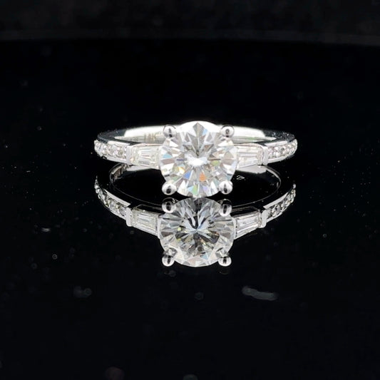 Moissanite & Diamond Cathedral Ring