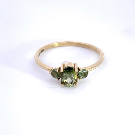 Green Tourmaline 3 Stone Ring