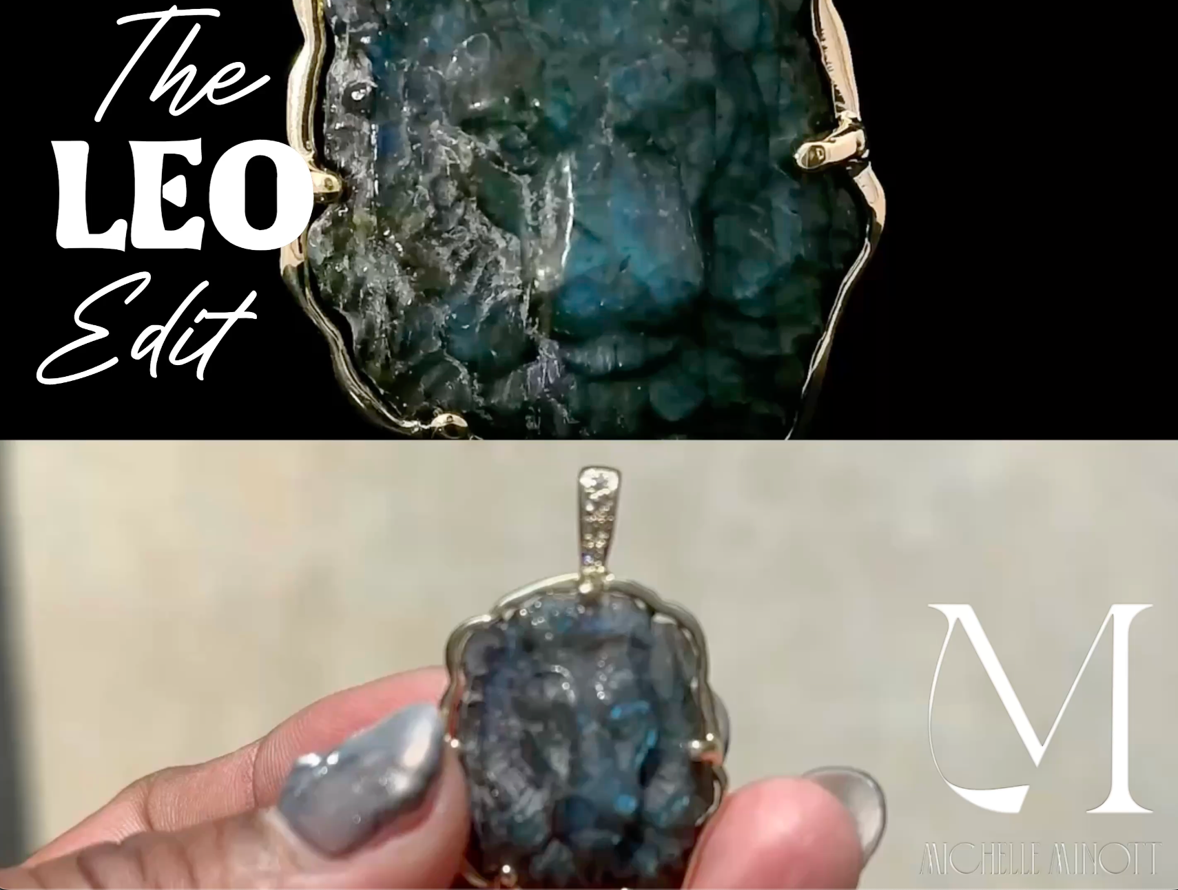 Load video: Video showcasing one-of-a-kind fine jewelry inspired by Leo energy. Features a carved labradorite lion pendant, glowing green Peridot rings and pendant, and 14K gold settings. Pieces are styled on hand and worn layered, highlighting August birthstone jewelry designed with intention and boldness.