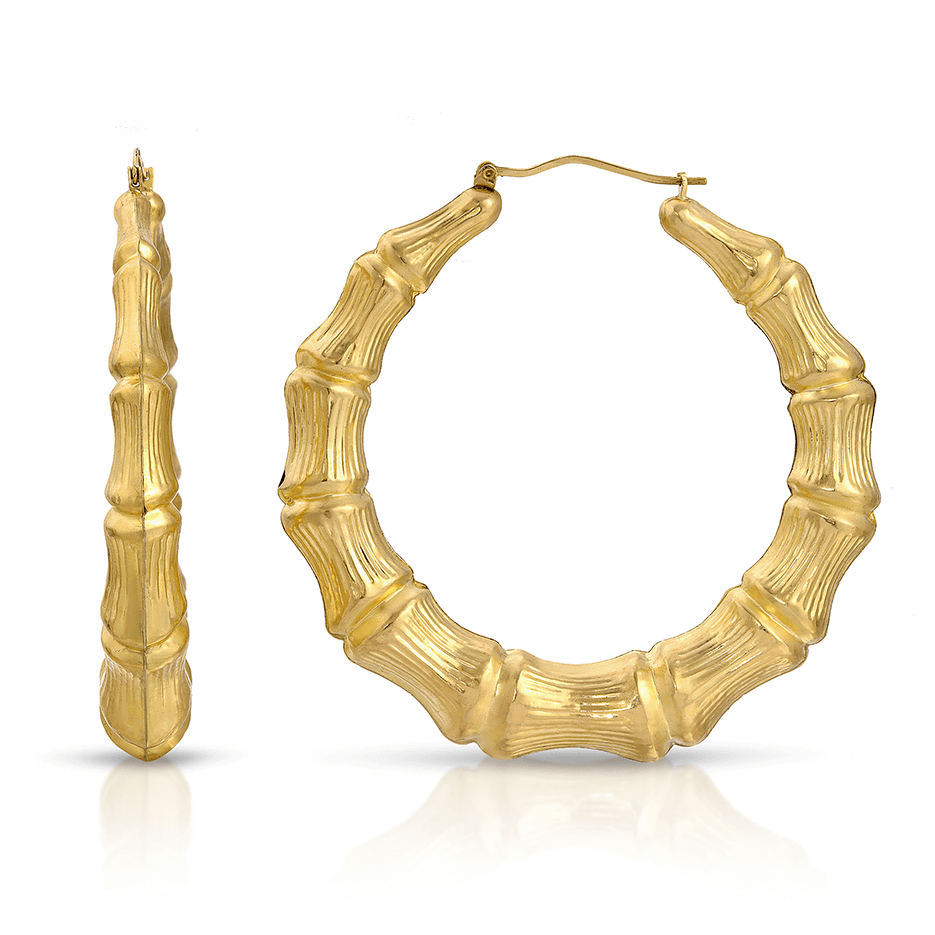 1 5/8" 10K Gold Forever Bamboo Round Hoop Earrings