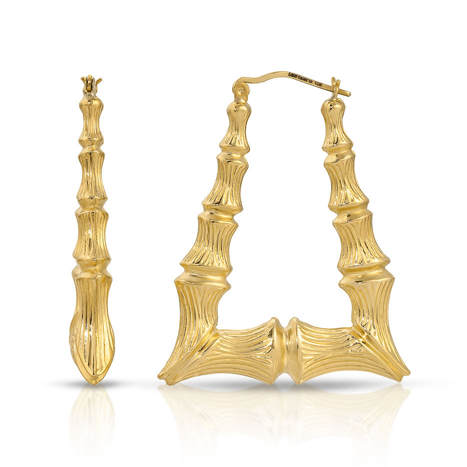 1 3/4" 10K Gold OG Bamboo Door Knocker Earrings