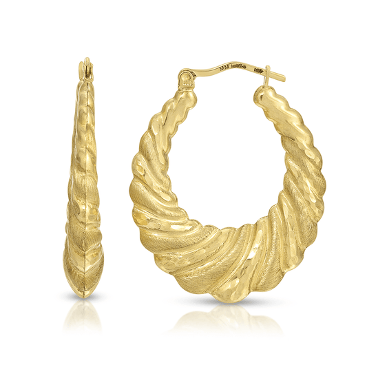 1 1/4" 10K Gold Brushed Swirl Hoop Earrings