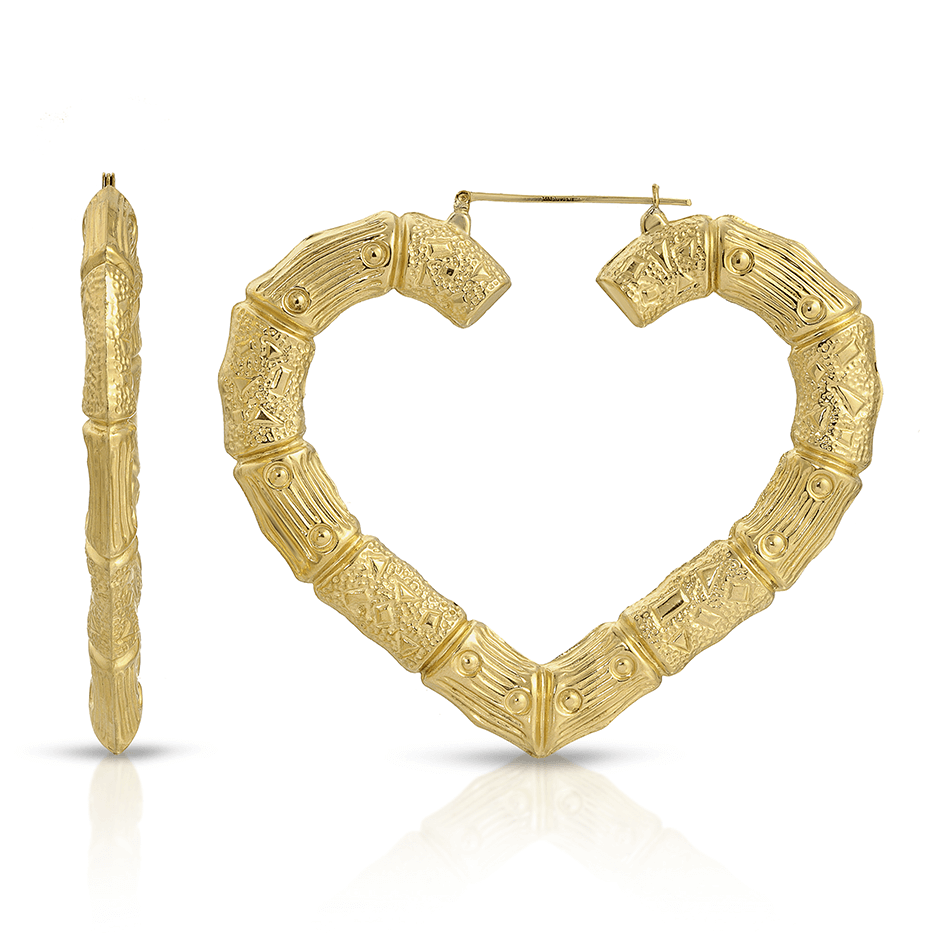 3 1/2" Forever Bamboo 10K Gold Heart Hoop Earrings