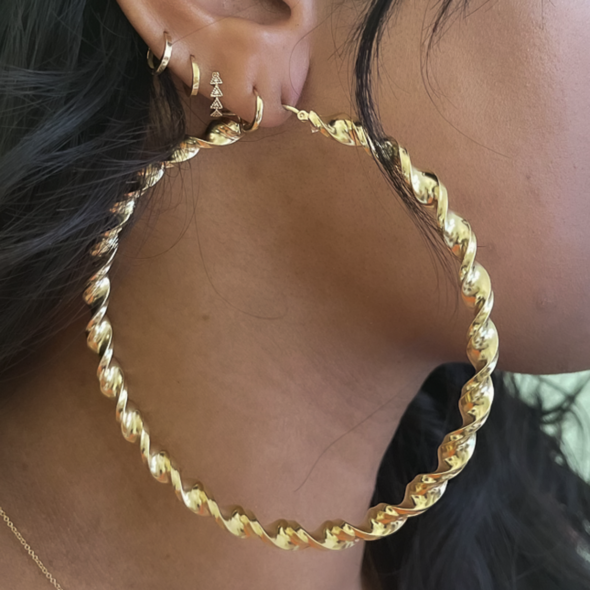 3 1/2" 14K Gold Twisted Hoop Earrings
