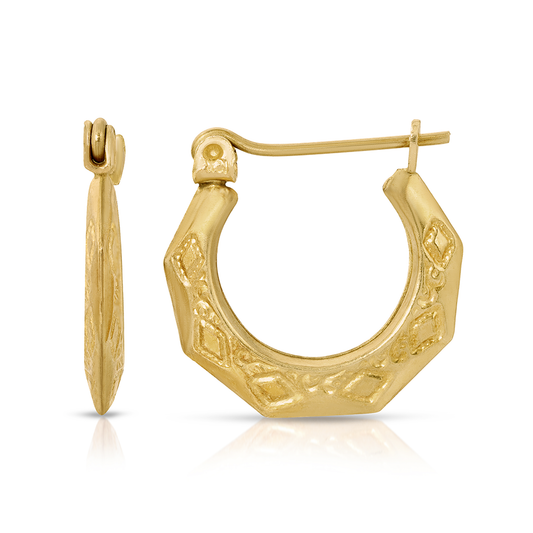 5/8" 10K Gold Sacred Geo Etched Design Hoop Earrings
