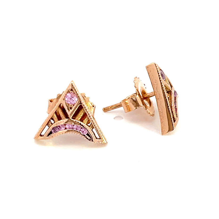 Pink Sapphire Trinity Triangle Stud Earrings