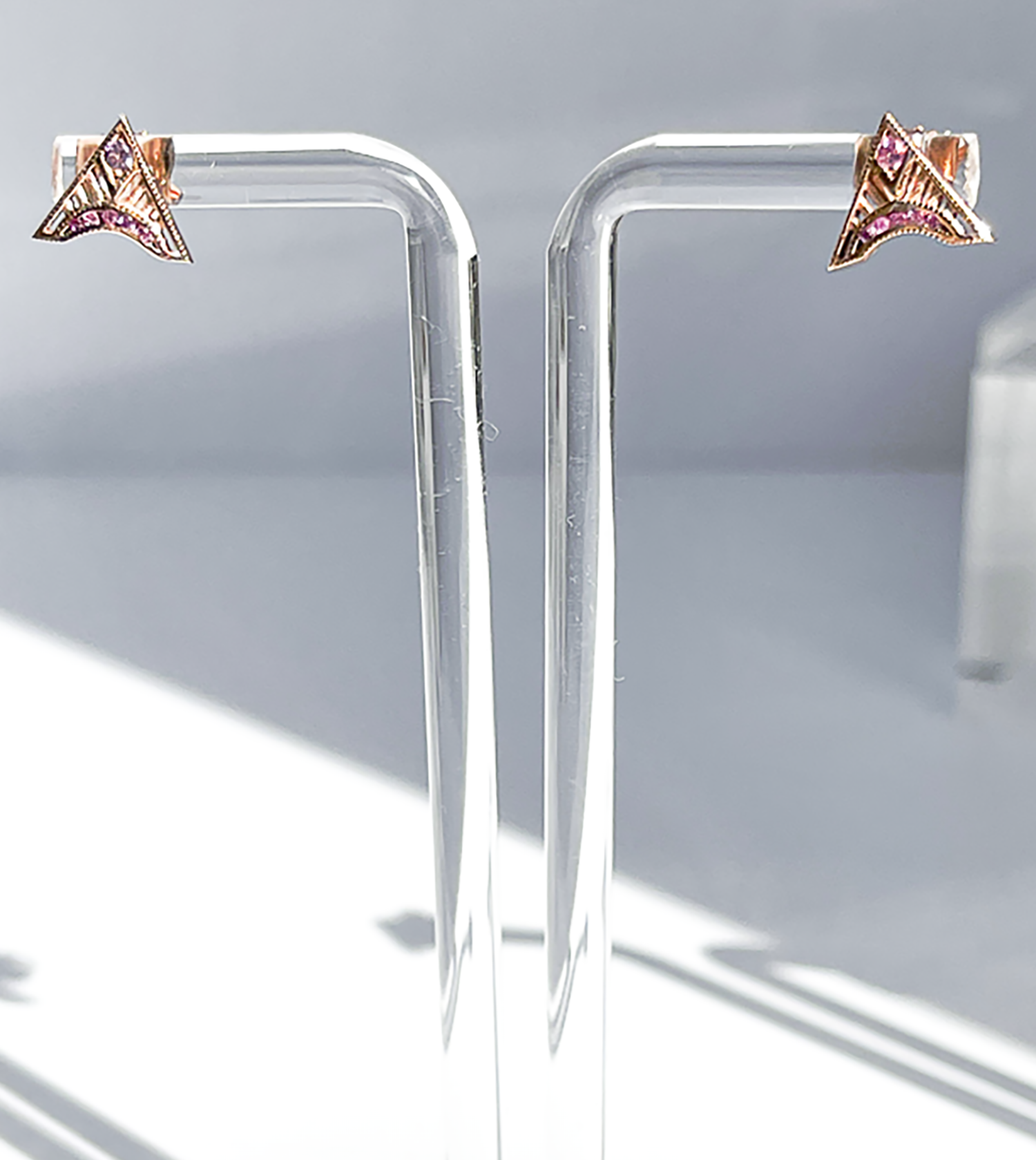 rose gold/ pink sapphire trinity stud earring
