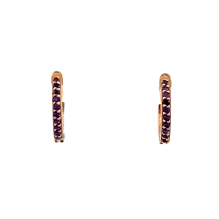 11.5mm 14K Rose Gold Amethyst Huggie Earrings