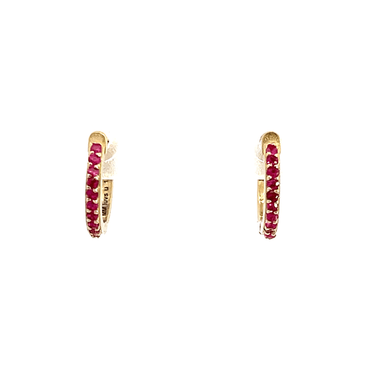 11.5mm Ruby 14K Gold Huggie Earrings