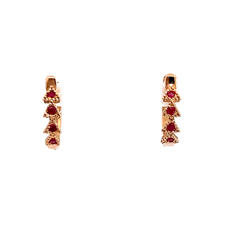 11.5mm Ruby 14K Rose Gold Trinity Huggie Earring