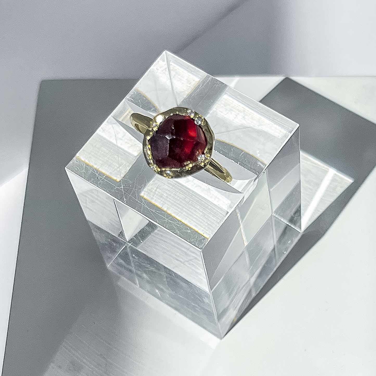 Smoky Spessartine Garnet and Spaced Out Diamond Ring A