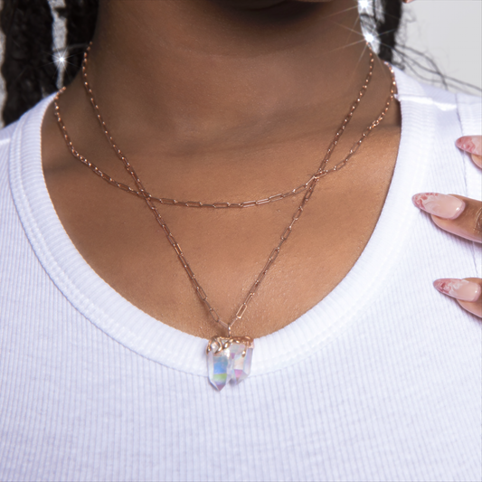 Rose Gold Angel Aura Drip Set Pendant on Paper Clip Chain
